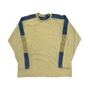 Vintage Patchwork Denim Long Sleeve Shirt Men's Large Khaki Blue Casual Top